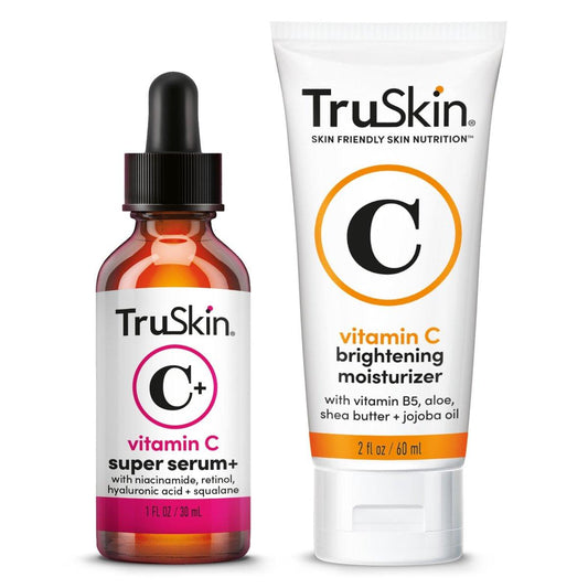 TruSkin Super C Duo – Vitamin C Plus Super Serum (30 ml) & Vitamin C Brightening Moisturizer (60 ml) – Zwei-Schritt Anti-Aging Hautpflegeset für hydratisierte, glatte und straffer aussehende Haut