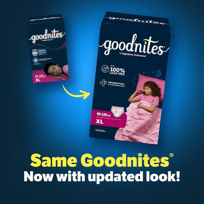 Goodnites Mädchen Nachtwindeln, Größe Extra Large (95-120 lbs), 9 Stück