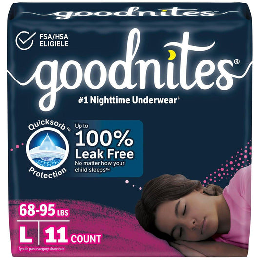 Goodnites Mädchen Nachtwindel, Größe Large (31-43 kg), 11 Stück, Verpackung kann variieren