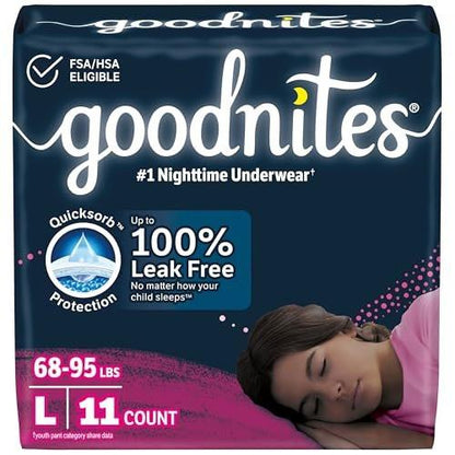 Goodnites Mädchen Nachtwindel, Größe Large (31-43 kg), 11 Stück, Verpackung kann variieren