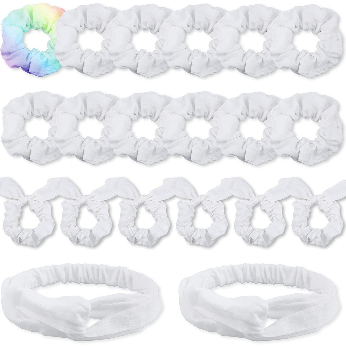 IVARYSS Weiße Scrunchies für Batik, DIY Baumwoll-Schleifen-Haargummis, Stirnbänder, 3 Arten von Partyaktivitäten, Haaraccessoires für Mädchen und Frauen, 20 Stück