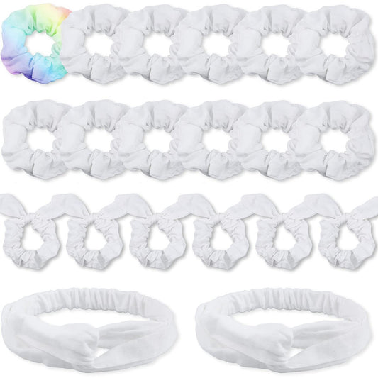 IVARYSS Weiße Scrunchies für Batik, DIY Baumwoll-Schleifen-Haargummis, Stirnbänder, 3 Arten von Partyaktivitäten, Haaraccessoires für Mädchen und Frauen, 20 Stück