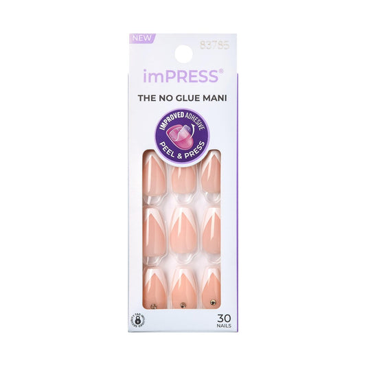 imPRESS Press-On Manicure 'So French' – 30 künstliche Nägel mit PureFit-Technologie, mittellang, Acryl, Nagelkit inklusive Vorbereitungspad, Mini-Nagelfeile und Cuticle-Stick