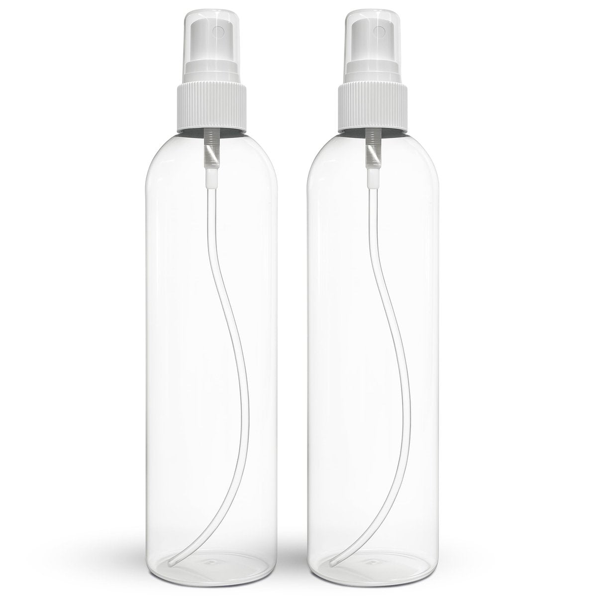 BRIGHTFROM Feinsprühflaschen 8 OZ, leere nachfüllbare Behälter für ätherische Öle, Desinfektionsspray, Wasser 2er-Pack (klar, weißer Sprühnebel)