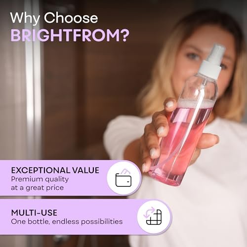BRIGHTFROM Feinsprühflaschen 8 OZ, leere nachfüllbare Behälter für ätherische Öle, Desinfektionsspray, Wasser 2er-Pack (klar, weißer Sprühnebel)