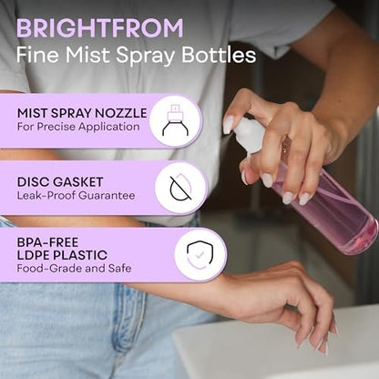 BRIGHTFROM Feinsprühflaschen 8 OZ, leere nachfüllbare Behälter für ätherische Öle, Desinfektionsspray, Wasser 2er-Pack (klar, weißer Sprühnebel)