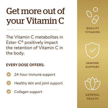 Solgar Ester-C Plus 500 mg Vitamin C mit Citrus-Bioflavonoiden - 90 Kapseln - Sanft & nicht sauer, gut verwertbar - 24-Stunden-Immununterstützung - Non-GMO, glutenfrei - 90 Portionen