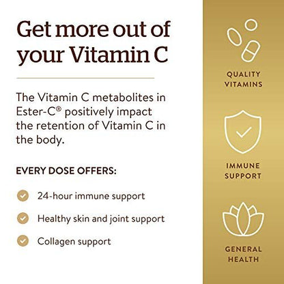 Solgar Ester-C Plus 500 mg Vitamin C mit Citrus-Bioflavonoiden - 90 Kapseln - Sanft & nicht sauer, gut verwertbar - 24-Stunden-Immununterstützung - Non-GMO, glutenfrei - 90 Portionen