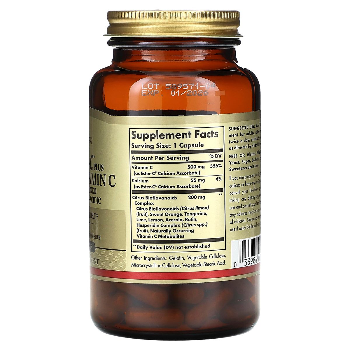 Solgar Ester-C Plus 500 mg Vitamin C mit Citrus-Bioflavonoiden - 90 Kapseln - Sanft & nicht sauer, gut verwertbar - 24-Stunden-Immununterstützung - Non-GMO, glutenfrei - 90 Portionen