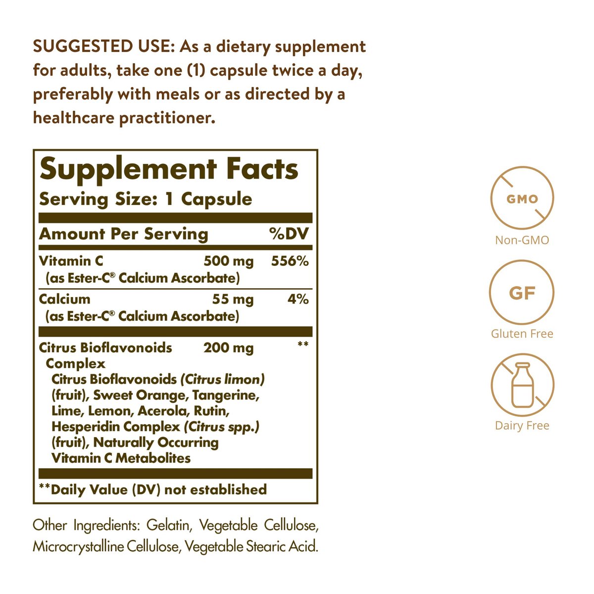 Solgar Ester-C Plus 500 mg Vitamin C mit Citrus-Bioflavonoiden - 90 Kapseln - Sanft & nicht sauer, gut verwertbar - 24-Stunden-Immununterstützung - Non-GMO, glutenfrei - 90 Portionen