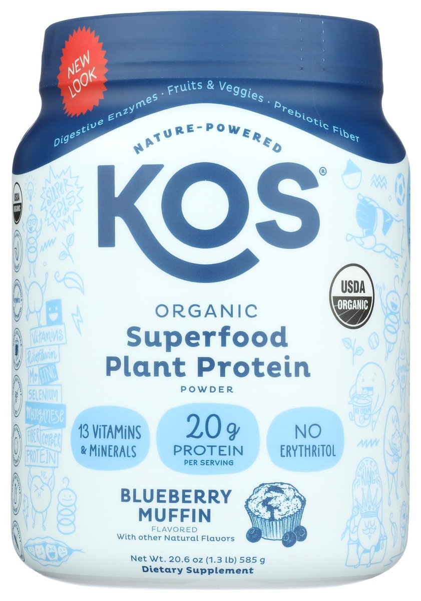 KOS Bio pflanzliches Proteinpulver, Blaubeer-Muffin – Bio-Erbsenprotein-Superfood mit Spirulina und Immununterstützung – Soja-, gluten- und milchfrei – veganer Mahlzeitenersatz für Frauen und Männer – 15 Portionen
