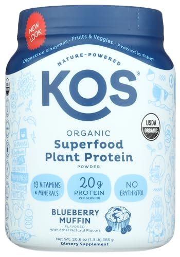 KOS Bio pflanzliches Proteinpulver, Blaubeer-Muffin – Bio-Erbsenprotein-Superfood mit Spirulina und Immununterstützung – Soja-, gluten- und milchfrei – veganer Mahlzeitenersatz für Frauen und Männer – 15 Portionen