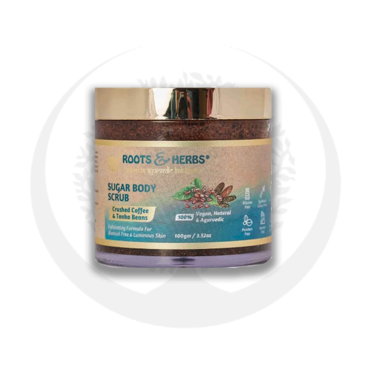 ROOTS AND HERBS Kaffee- und Tonkabohnen-Körperpeeling – zertifiziertes Peeling für Männer & Frauen – Gesichtspeeling, Fußpeeling gegen dunkle Stellen, aufhellend für Innenseiten der Oberschenkel, Bikini-Zone, Achseln