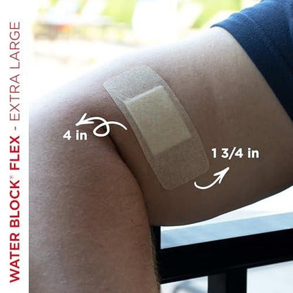 Band-Aid Brand Water Block Flex 100% wasserdichte Pflaster für die Wundversorgung kleiner Schnitte, Schürfwunden und Wunden – ultraflexibles Design, steril, extragroß, 7 Stück