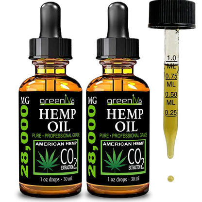 GreenIVe Hanföl Tropfen 28.000 mg pro Flasche – natürlich angebaut, vegan, reich an Omega – Premium Hanföl Pipette – Nicht-GVO, hergestellt in USA – 30 ml (2er-Pack)