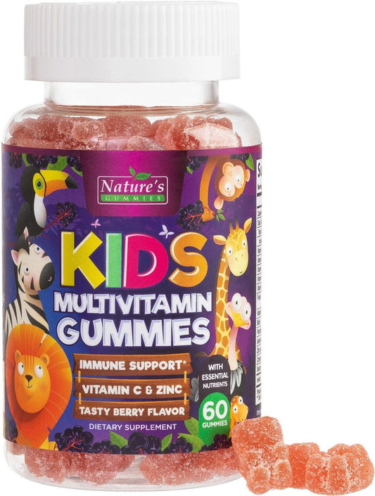 Multivitamin für Kinder – Tägliche Vitamin-Gummibärchen mit Vitamin D, B-Vitaminen, Zink & mehr – Energie, Gedächtnis & Immununterstützung – Natürlicher Beerengeschmack – 60 Gummibärchen