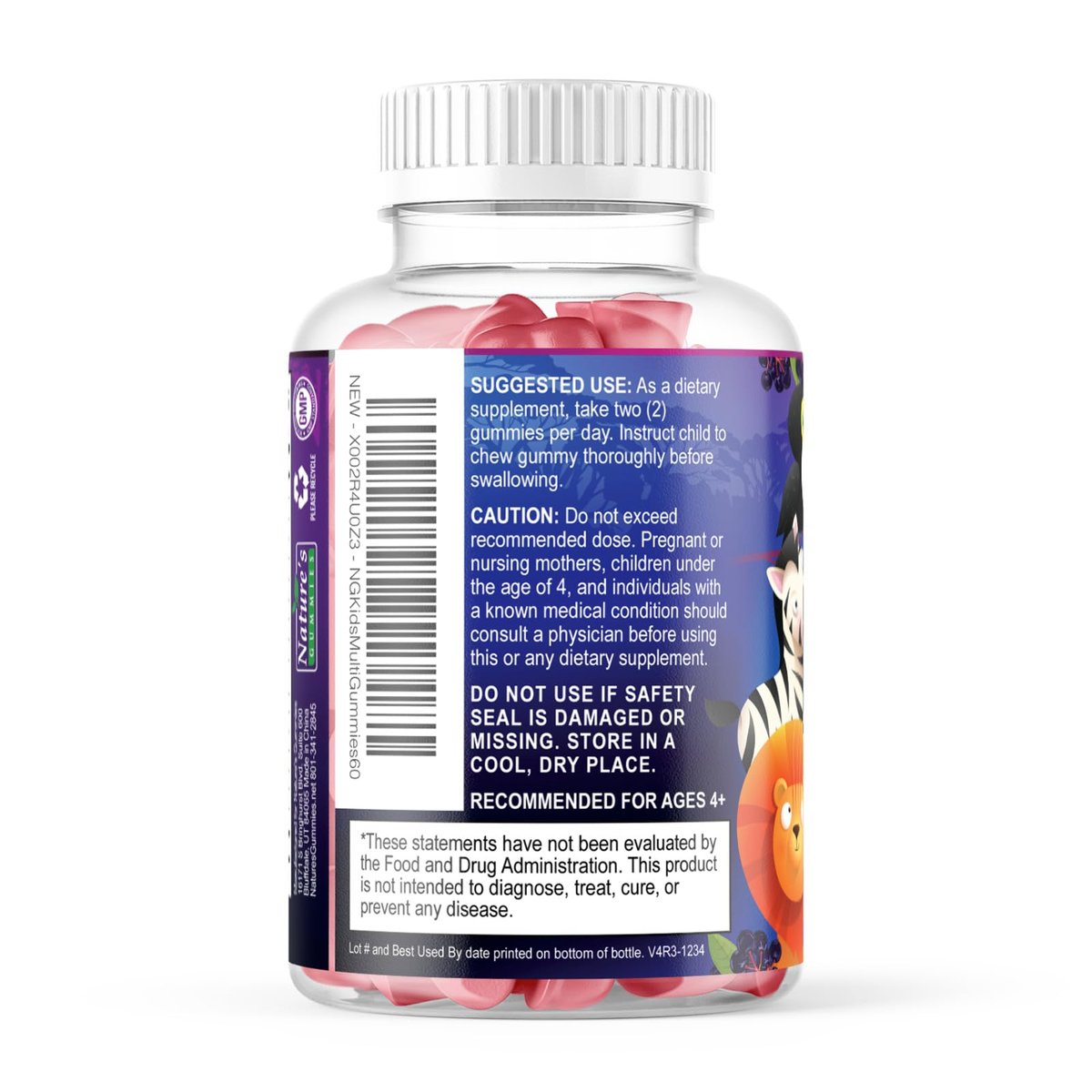 Multivitamin für Kinder – Tägliche Vitamin-Gummibärchen mit Vitamin D, B-Vitaminen, Zink & mehr – Energie, Gedächtnis & Immununterstützung – Natürlicher Beerengeschmack – 60 Gummibärchen