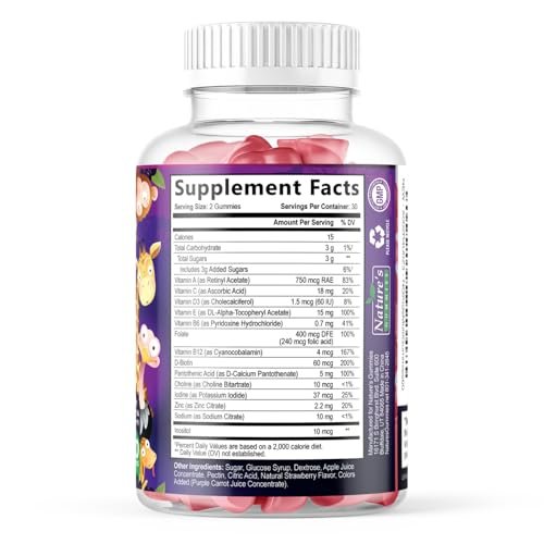Multivitamin für Kinder – Tägliche Vitamin-Gummibärchen mit Vitamin D, B-Vitaminen, Zink & mehr – Energie, Gedächtnis & Immununterstützung – Natürlicher Beerengeschmack – 60 Gummibärchen