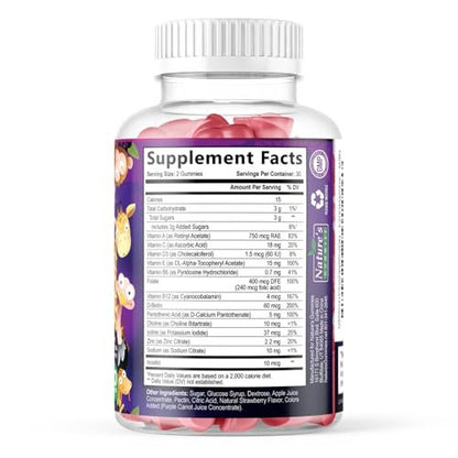 Multivitamin für Kinder – Tägliche Vitamin-Gummibärchen mit Vitamin D, B-Vitaminen, Zink & mehr – Energie, Gedächtnis & Immununterstützung – Natürlicher Beerengeschmack – 60 Gummibärchen