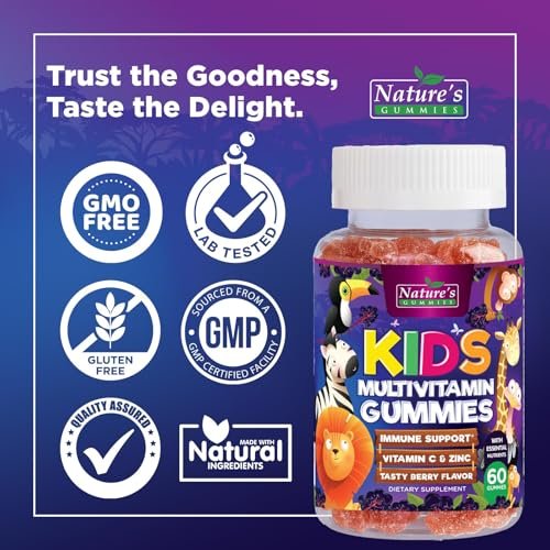 Multivitamin für Kinder – Tägliche Vitamin-Gummibärchen mit Vitamin D, B-Vitaminen, Zink & mehr – Energie, Gedächtnis & Immununterstützung – Natürlicher Beerengeschmack – 60 Gummibärchen