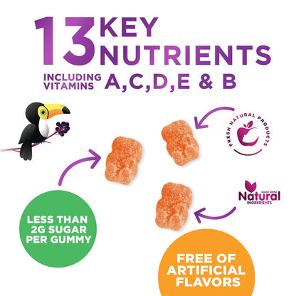 Multivitamin für Kinder – Tägliche Vitamin-Gummibärchen mit Vitamin D, B-Vitaminen, Zink & mehr – Energie, Gedächtnis & Immununterstützung – Natürlicher Beerengeschmack – 60 Gummibärchen