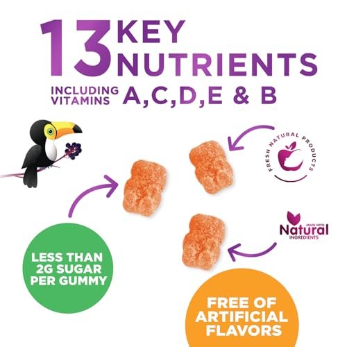 Multivitamin für Kinder – Tägliche Vitamin-Gummibärchen mit Vitamin D, B-Vitaminen, Zink & mehr – Energie, Gedächtnis & Immununterstützung – Natürlicher Beerengeschmack – 60 Gummibärchen