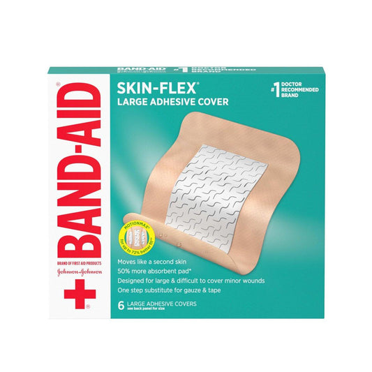 Band-Aid Brand Skin-Flex Pflaster – Flexible Wundauflagen für kleine Schnitte, Schrammen & Verbrennungen, hautfreundlich, steril, groß, 6 Stück