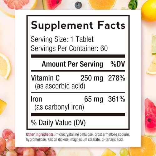 Doctor's Recipes Eisen 65 mg mit Vitamin C – Maximale Aufnahme & magenfreundliche Eisen Tabletten für Bildung roter Blutkörperchen, Herz, Gehirn & Immunsystem – Vegan, Non-GMO, 60 Tabletten