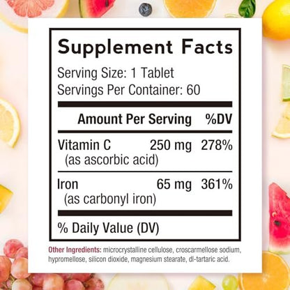 Doctor's Recipes Eisen 65 mg mit Vitamin C – Maximale Aufnahme & magenfreundliche Eisen Tabletten für Bildung roter Blutkörperchen, Herz, Gehirn & Immunsystem – Vegan, Non-GMO, 60 Tabletten