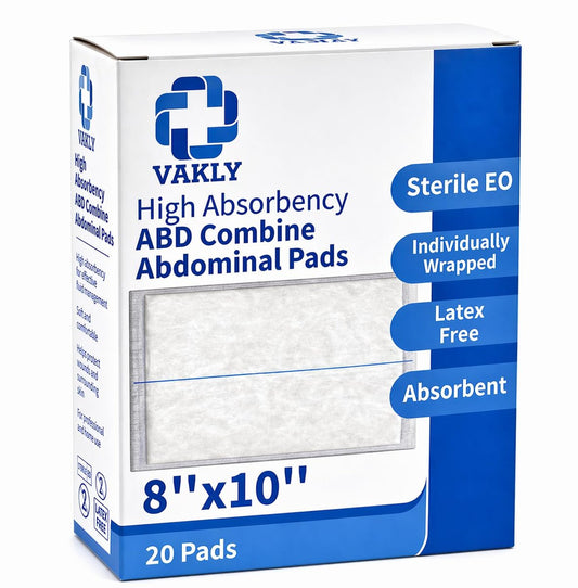 Vakly ABD-Pads 8" x 10" Steril (20er-Pack) – Bauchkompressen mit hoher Saugfähigkeit, nicht haftende Wundauflagen, einzeln verpackt für Wundversorgung & Erste Hilfe – Latexfrei (20er-Pack)