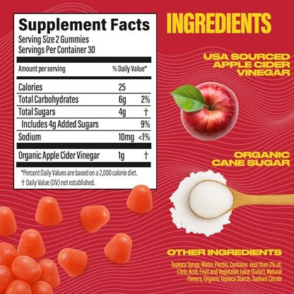 BUBS Naturals Apfelessig Gummibärchen mit der Mutter – Vegan, natürliche ACV Gummivitamine, unterstützt Entgiftung, Verdauung & Energie-Booster mit B-Vitaminen, 60 Stück