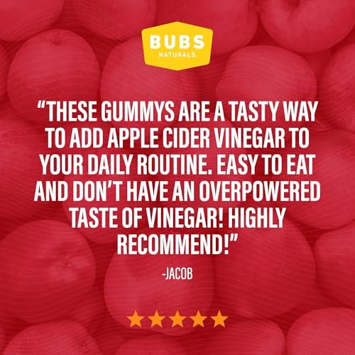 BUBS Naturals Apfelessig Gummibärchen mit der Mutter – Vegan, natürliche ACV Gummivitamine, unterstützt Entgiftung, Verdauung & Energie-Booster mit B-Vitaminen, 60 Stück