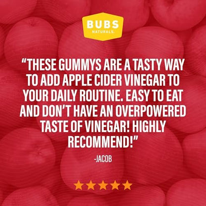 BUBS Naturals Apfelessig Gummibärchen mit der Mutter – Vegan, natürliche ACV Gummivitamine, unterstützt Entgiftung, Verdauung & Energie-Booster mit B-Vitaminen, 60 Stück