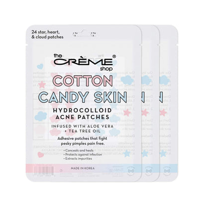 The Crème Shop Cotton Candy Skin Hydrokolloid-Akne-Pflaster – Pickelbehandlung mit Salicylsäure & Hamamelis – 3 Größen, 72 Pflaster