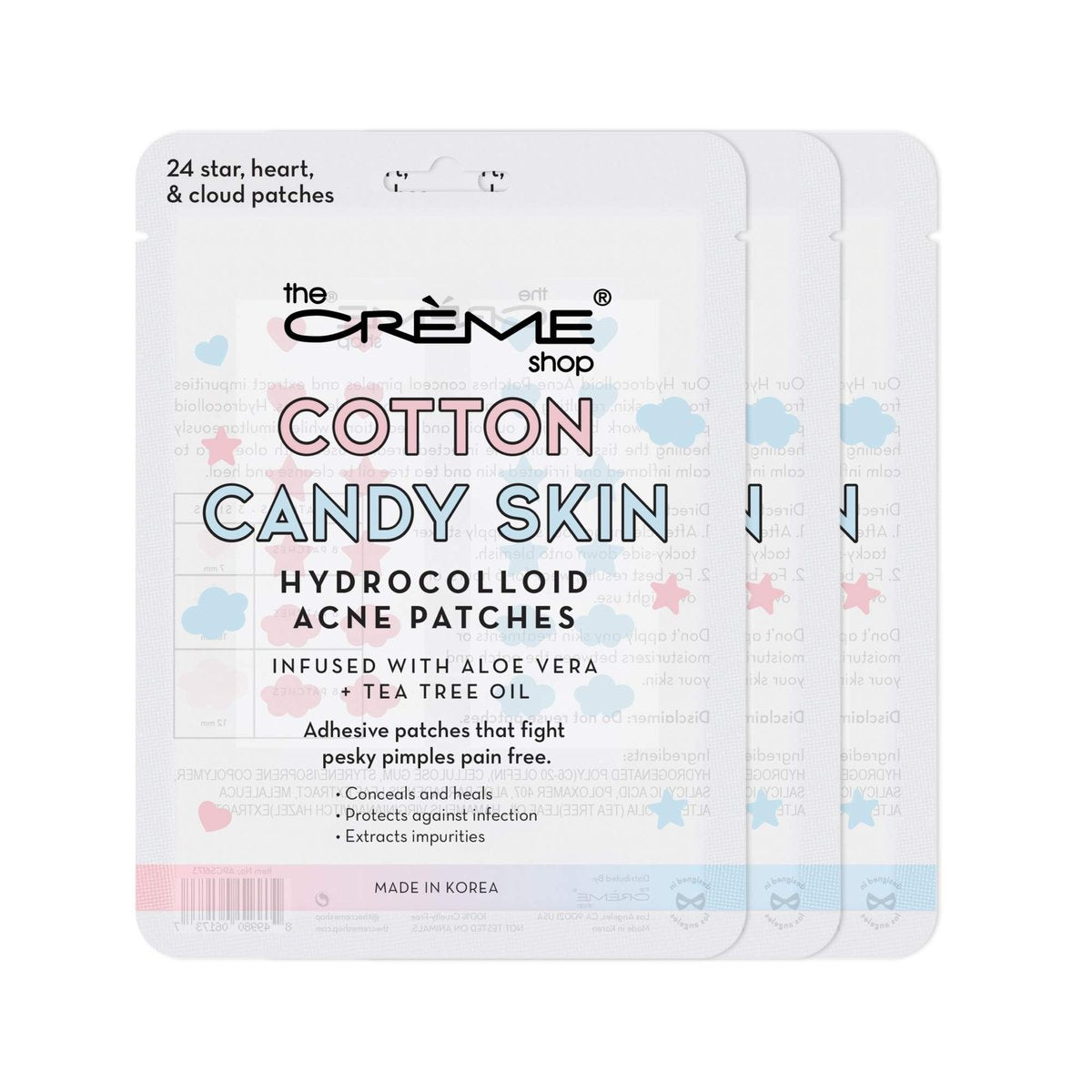 The Crème Shop Cotton Candy Skin Hydrokolloid-Akne-Pflaster – Pickelbehandlung mit Salicylsäure & Hamamelis – 3 Größen, 72 Pflaster