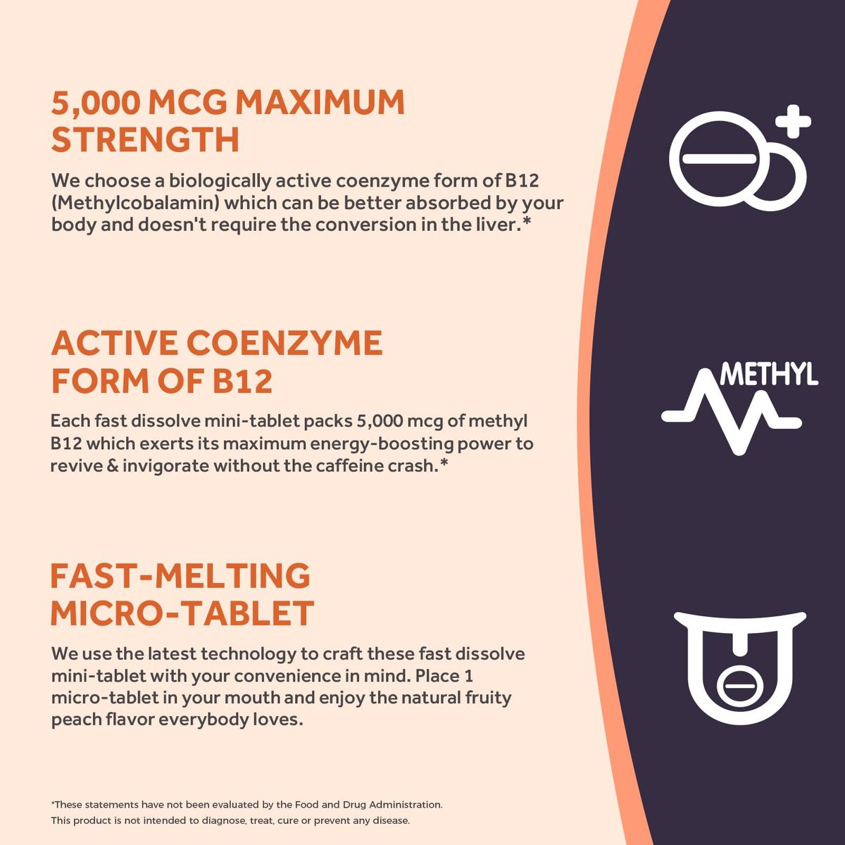Doctor's Recipes Vitamin B12 5000 mcg - 90 Fast-Dissolve Tabletten mit natürlichem Pfirsichgeschmack - Methylcobalamin für Energie und Nervensystem