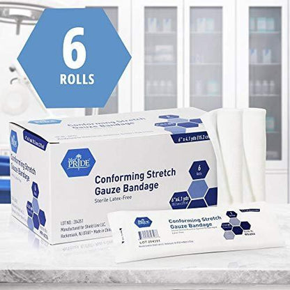 MED PRIDE Sterile Stretch-Gaze-Rolle, Latexfrei, Nicht haftende Rollenbinde für die Wundversorgung, Weich und Elastisch (6 x 147,6 Zoll, Packung mit 6 Stück)