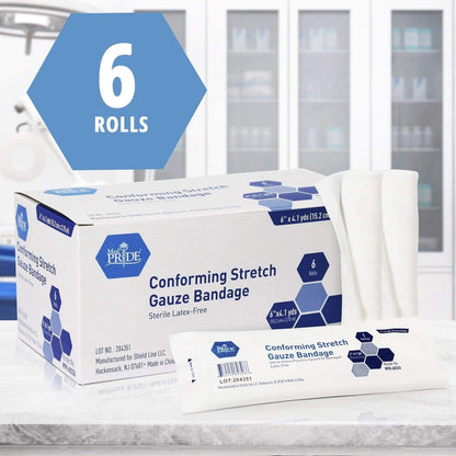 MED PRIDE Sterile Stretch-Gaze-Rolle, Latexfrei, Nicht haftende Rollenbinde für die Wundversorgung, Weich und Elastisch (6 x 147,6 Zoll, Packung mit 6 Stück)
