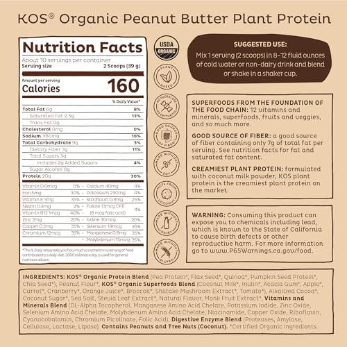 KOS Bio Pflanzenproteinpulver, Schokolade Erdnussbutter – Leckeres veganes Proteinpulver – Keto-freundlich, glutenfrei, laktosefrei & sojafrei – 15 Portionen