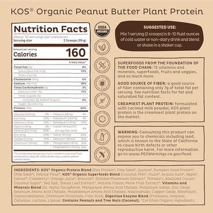 KOS Bio Pflanzenproteinpulver, Schokolade Erdnussbutter – Leckeres veganes Proteinpulver – Keto-freundlich, glutenfrei, laktosefrei & sojafrei – 15 Portionen