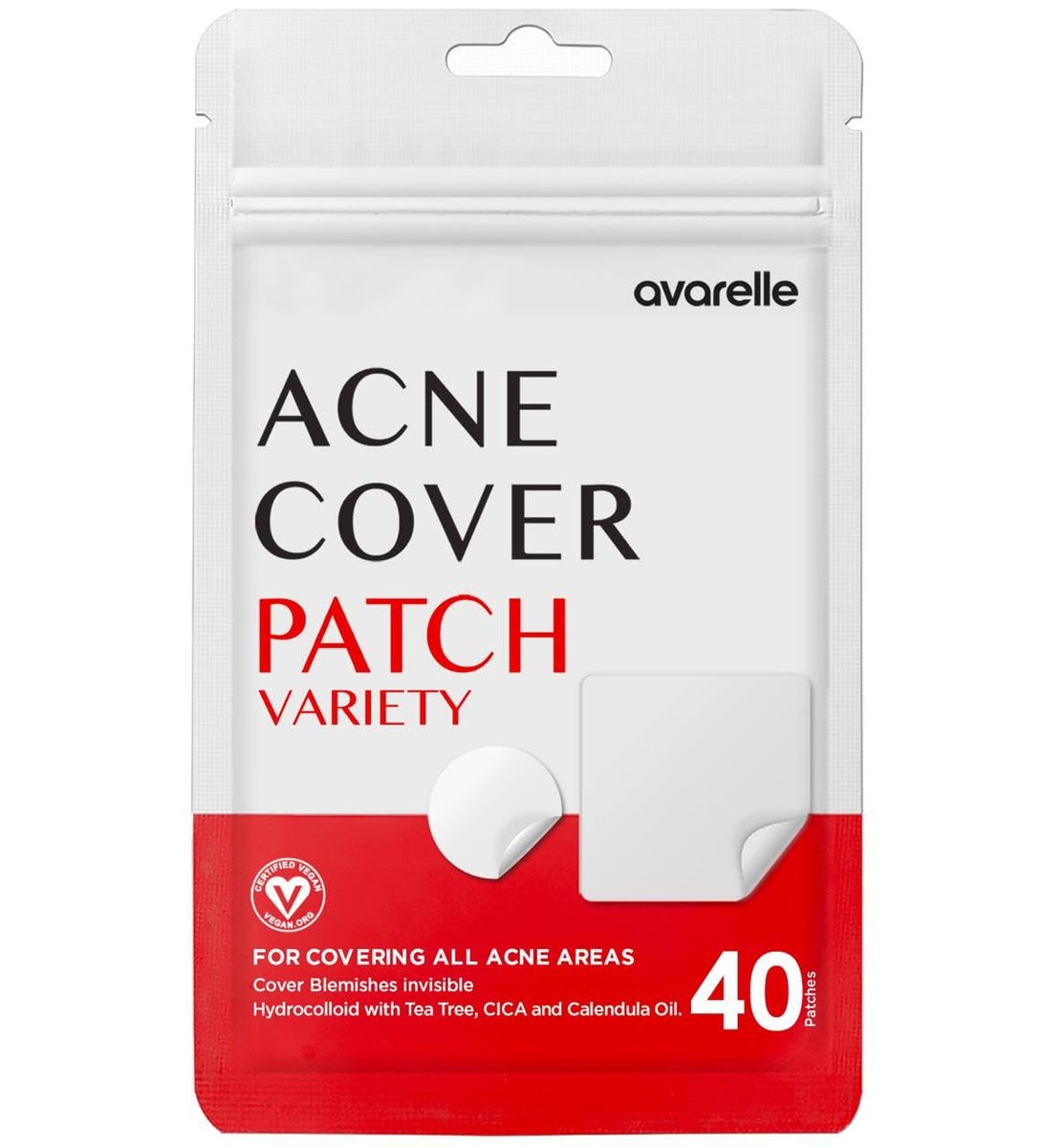 AVARELLE Akne-Pickel-Pflaster (40 Stück) Absorbierende Hydrokolloid-Spot-Behandlung mit Teebaumöl, Ringelblumenöl und Cica, zertifiziert vegan, tierversuchsfrei (SORTIMENT / 40 Stück)