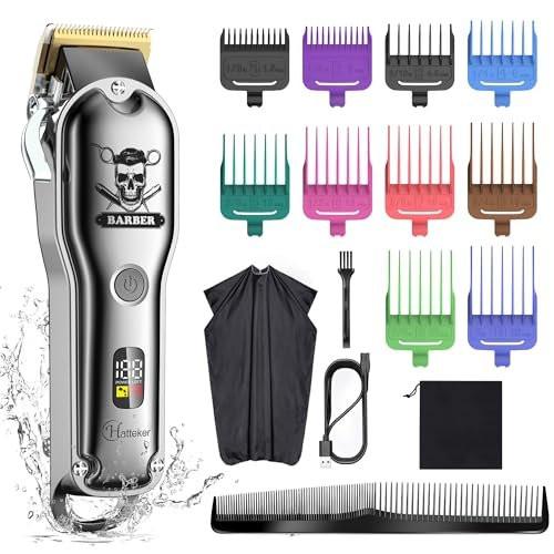 Hatteker Haarschneide-Set Profi-Haarschneider für Herren, IPX7 wasserdicht, kabelloser Bart-/Haartrimmer, 17-teilig
