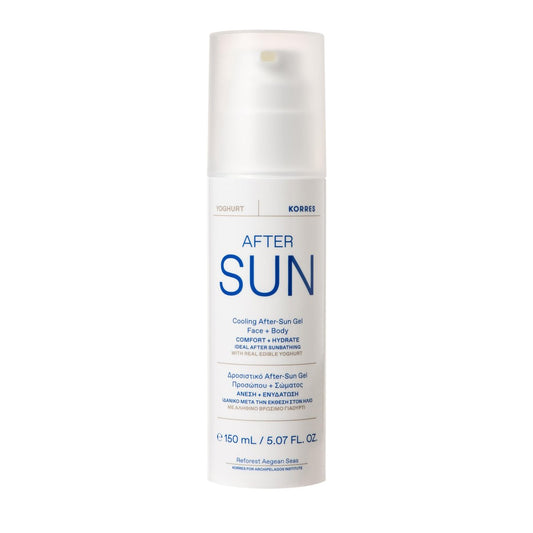 KORRES Greek Yoghurt Cooling After Sun Gel für Gesicht & Körper, Leichte Feuchtigkeitscreme mit natürlichen Proteinen & Vitaminen, Lindert Sonnenbrand für sonnenexponierte oder trockene Haut, 150 ml