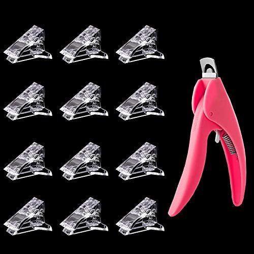 12 Stück Nail Tips Clips zum schnellen Aufbau von Polygelnägeln – Nagelclips für Polygel-Fingernägel, Maniküre-Werkzeug mit 1 Nagelspitzen-Trimmer