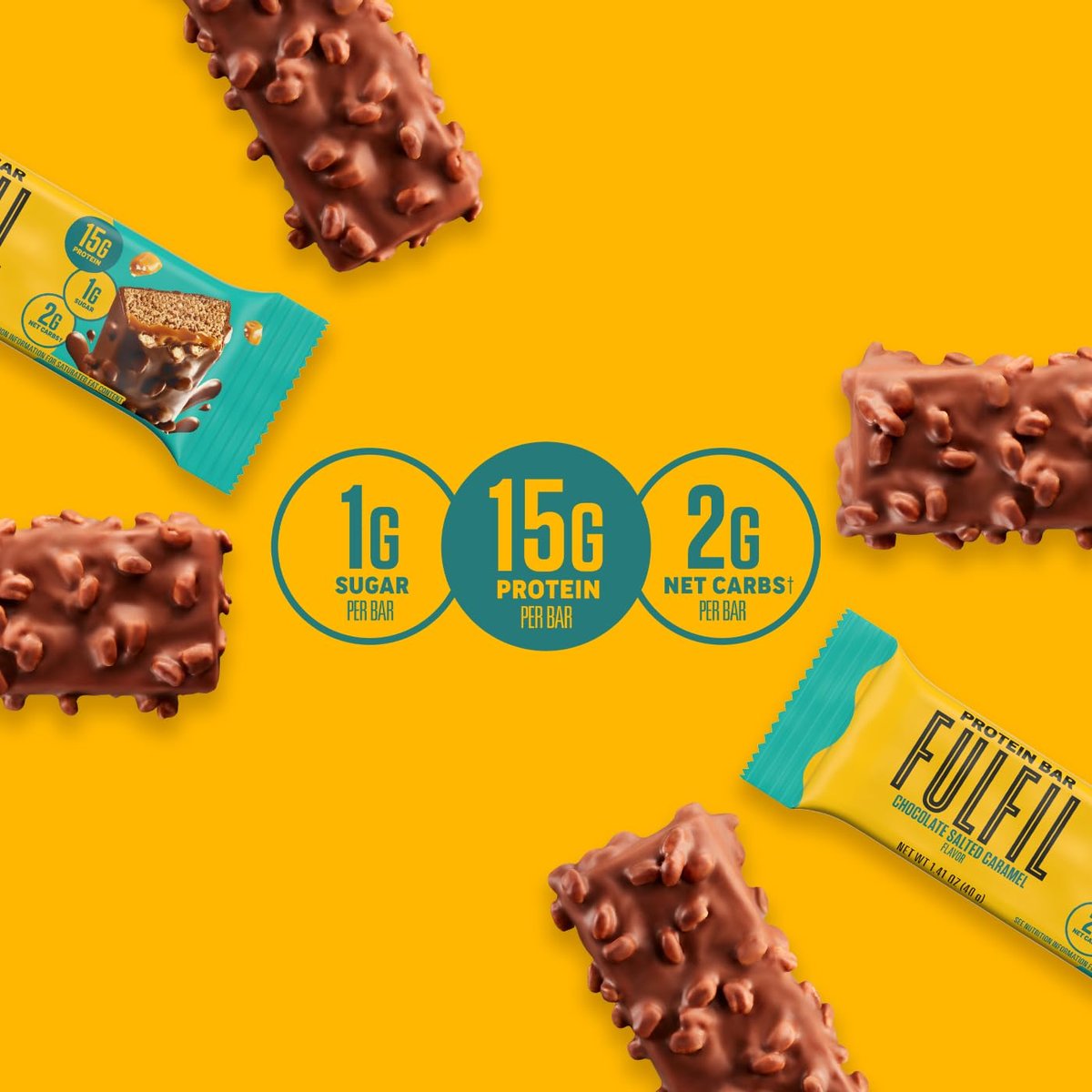 FULFIL Protein Snack Riegel – Geschmack: Schokolade-Salzkaramell – Glutenfrei mit 15g Protein – 12er Pack