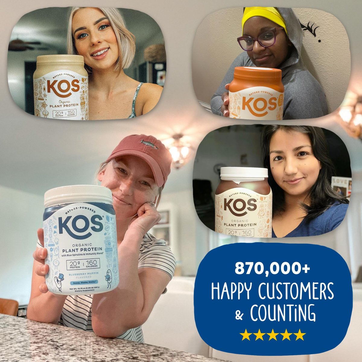 KOS Bio-Pflanzenproteinpulver, Blaubeer-Muffin - Bio-Erbsenprotein-Superfood mit Spirulina und Immununterstützung. Soja-, Gluten-, Milchfrei - Veganer Mahlzeitenersatz für Frauen & Männer - 10 Portionen