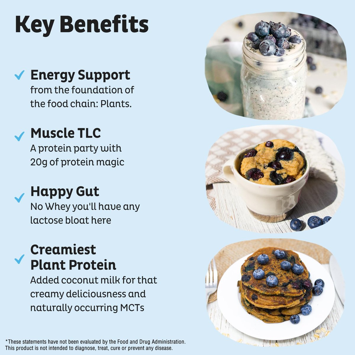 KOS Bio-Pflanzenproteinpulver, Blaubeer-Muffin - Bio-Erbsenprotein-Superfood mit Spirulina und Immununterstützung. Soja-, Gluten-, Milchfrei - Veganer Mahlzeitenersatz für Frauen & Männer - 10 Portionen
