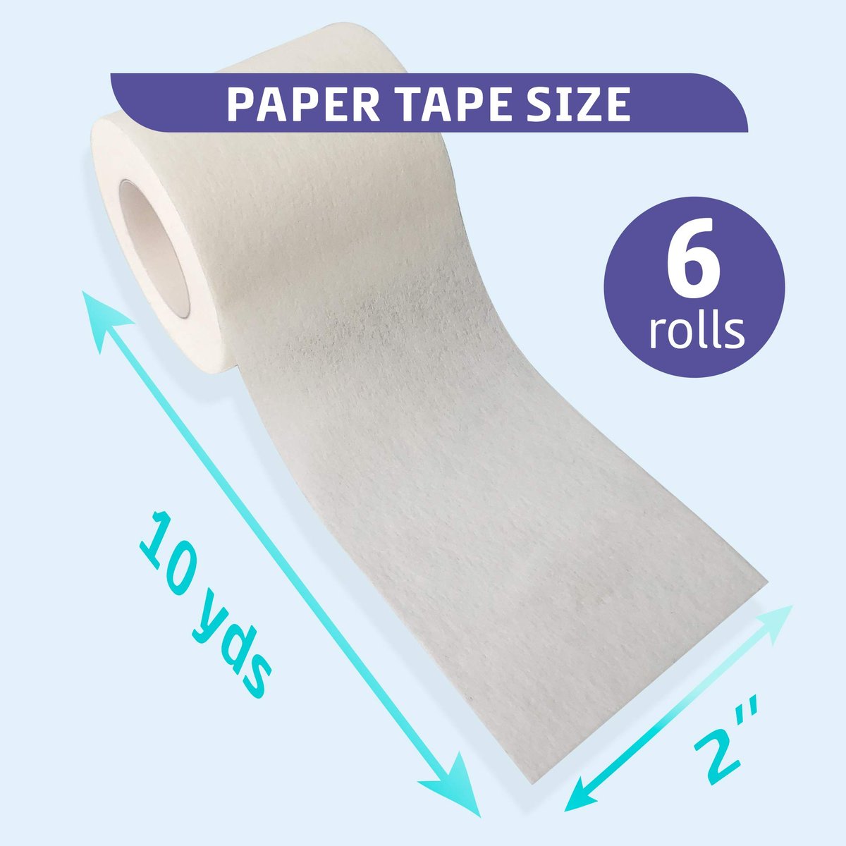 Conkote Weiches Papier-Pflaster 2" x 10 Yards, Sanfte Haftung und hypoallergen, 6 Rollen