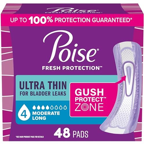 Poise Ultra Thin Inkontinenz- & Wochenbetteinlagen bei Blasenschwäche, 4 Tropfen mittlere Saugstärke, lange Länge, 48 Stück (Verpackung kann variieren)