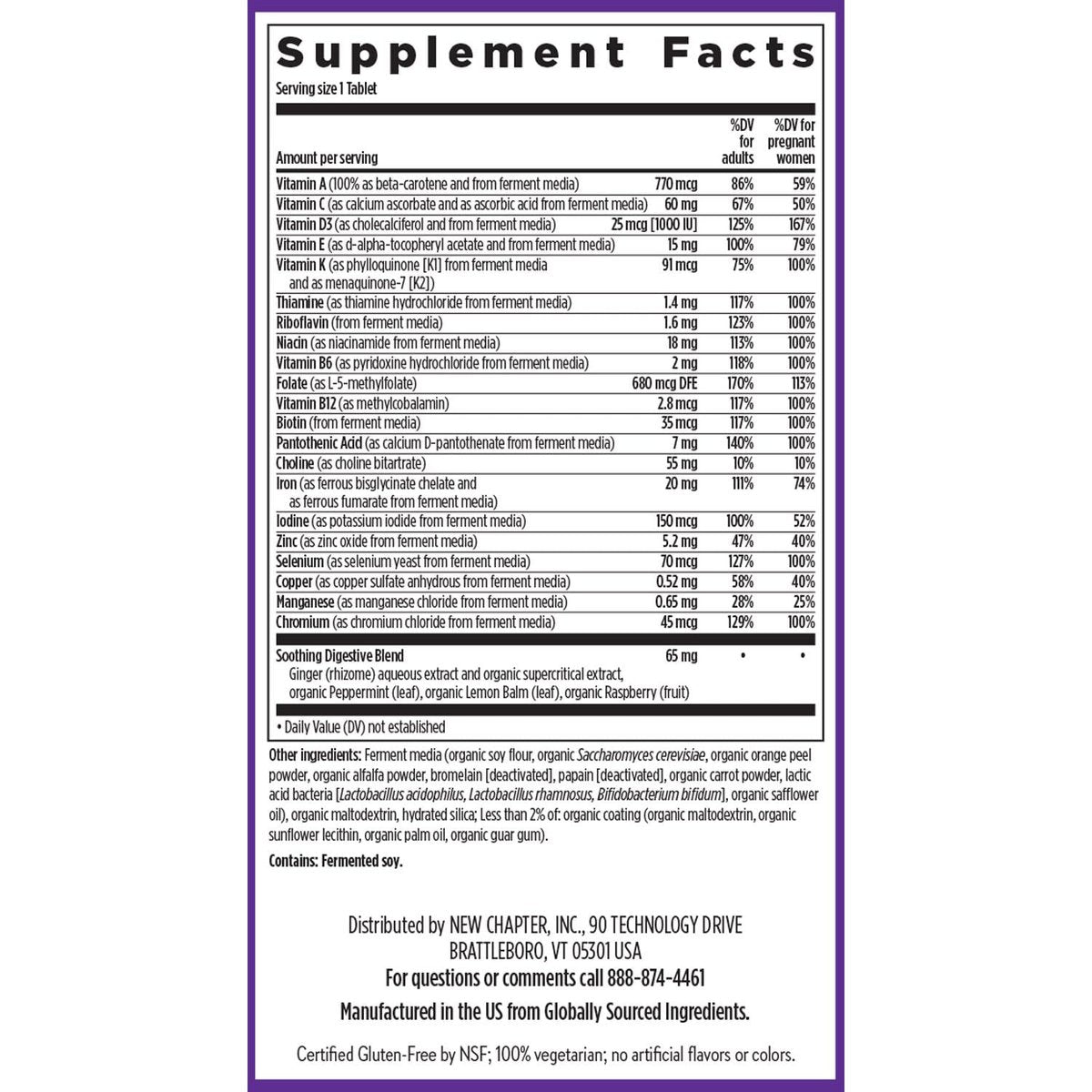 New Chapter Schwangerschaftsvitamine, Einmal täglich pränatales Multivitamin mit Methylfolat + Cholin für gesunde Mutter & Baby, glutenfrei & nicht-GVO, 30 Stück
